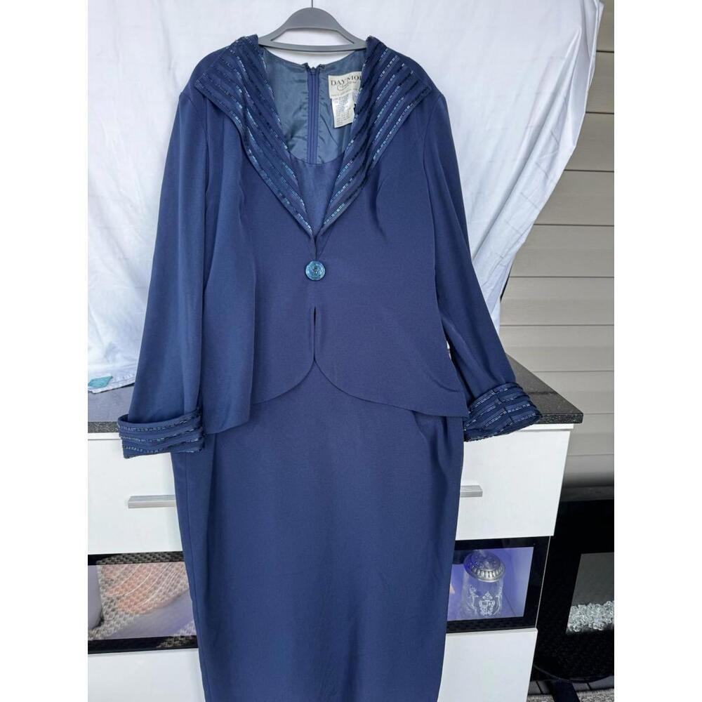 Couture Navy Blue Beaded Vtg Daymor Dress Suit US 10/12 Mother of‎ the Bride